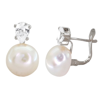 PENDIENTES LAGRIMA 6MM Y PERLA BOTON 10MM.ORO BLANCO.CATALAN. - RG2313B