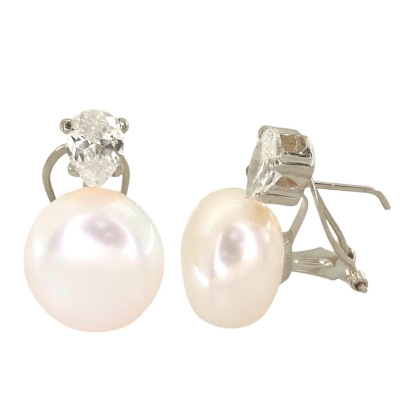 PENDIENTES LAGRIMA 7MM Y PERLA BOTON 10MM.ORO BLANCO.OMEGA. - RG2313/OB