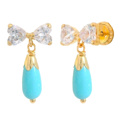 PENDIENTES LAZO DOS CORAZONES 4x4MM PERITA COLOR TURQUESA - RG6048T