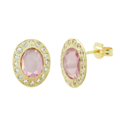 PENDIENTES OVAL 12x10MM CON PIEDRA COLOR ROSA. - RG5796R