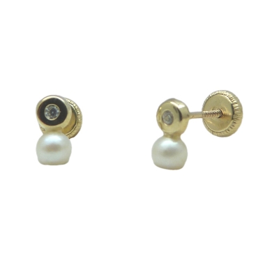 PENDIENTES CHATON Y PERLA DE 4MM.TORNILLO. - RG1234