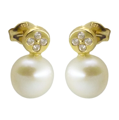 PENDIENTES REDONDOS PERLA  BOTON 7.5MM PRESION. - RG2322