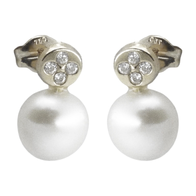 PENDIENTES REDONDOS ORO BLANCO.PERLA BOTON 7.5MM.PRESION. - RG2322B