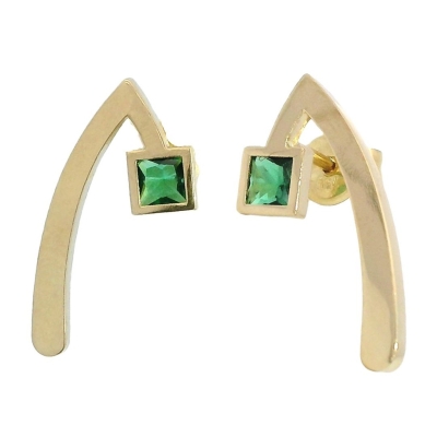 PENDIENTE "V" INVERTIDA  PIEDRA COLOR ESMERALDA.21MM. - RG5941E