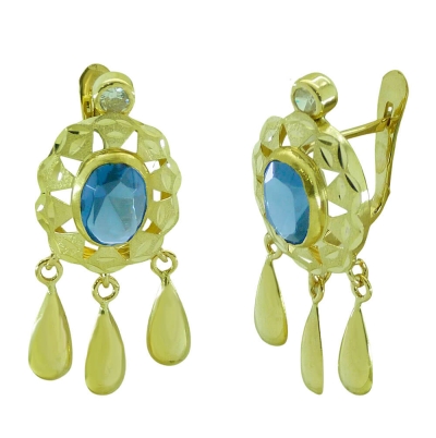 PENDIENTE CUBANA PIEDRA 8x6MM COLOR AGUAMARINA.25MM. - RG7974A