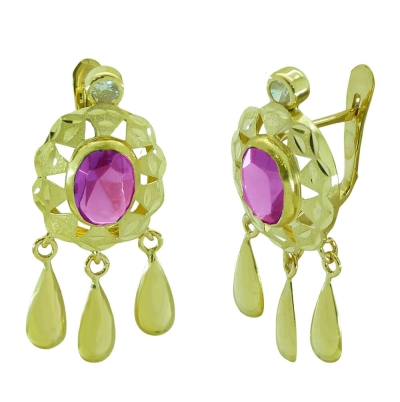 PENDIENTE CUBANA PIEDRA 8x6MM COLOR ROSA.25MM. - RG7974R