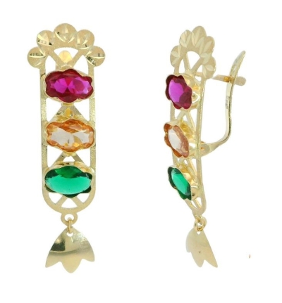 PENDIENTES SEMAFORO  36MM CON CIRCONITAS OVALES DE 7x5MM - RG8563