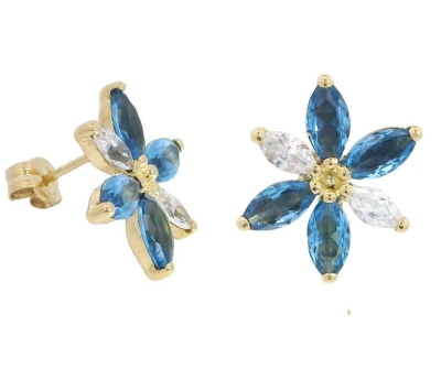 PENDIENTES 6 PETALOS  COLOR AGUAMARINA Y CIRCONITA 13MM - RG5901A