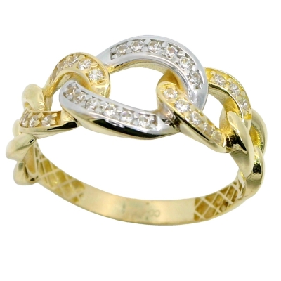 SORTIJA BICOLOR ESLABONES CON CIRCONITAS. - RG5994