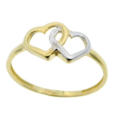 SORTIJA DOBLE CORAZON BICOLOR CALADO. - RG5989