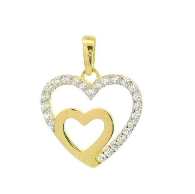 COLGANTE DOBLE CORAZON CON CIRCONITAS.18x13MM. - RG25