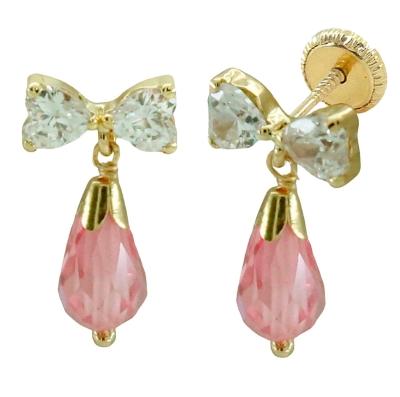 PENDIENTES LAZO 2 CORAZONES 4x4MM PERITA ROSA. - RG6048R