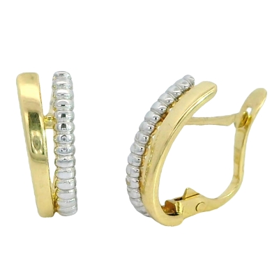 PENDIENTES MEDIO ARO DOBLE BANDA BICOLOR. - RG63