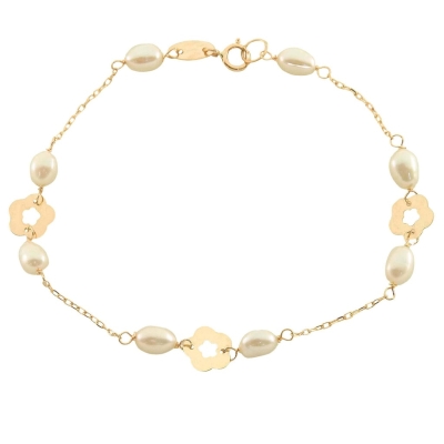 PULSERA DE COMUNION SIN CHAPA.FLORES Y PERLAS. - RG9000/19