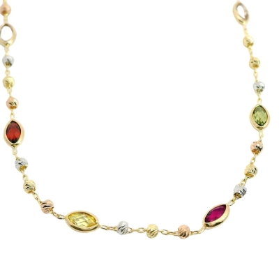 PULSERA CIRCONITAS COLOR BOCEL OVAL Y BOLAS TRICOLOR. - RG00030PU