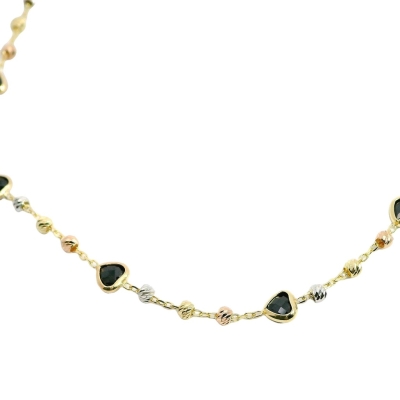 PULSERA CIRCONITAS NEGRAS CORAZON Y BOLAS TRICOLOR. - RG00027PU