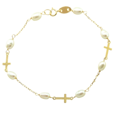 PULSERA COMUNION SIN CHAPA.PERLAS Y CRUCES.19CM. - RG9000/31