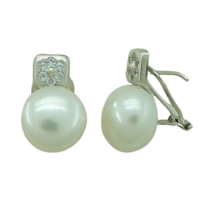 PENDIENTES ORO BLANCO CUADRADROS PERLA BOTON 11/11'5MM.OMEGA. - RG2528B