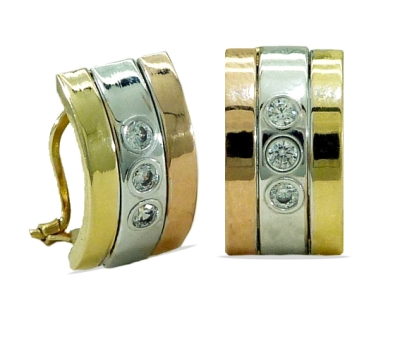 PENDIENTES 2 BANDAS LISAS 1 BANDA PIEDRAS.TRICOLOR.OMEGA - RG3936