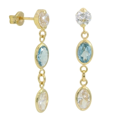 PENDIENTES LARGOS 24MM CON 1 PIEDRA EN COLOR AGUA MARINA - RG93