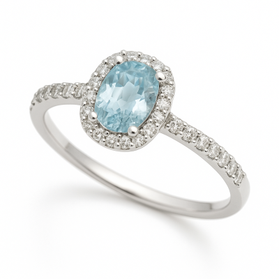 SORTIJA  BRILLANTES DI 20 RD VSI H 0.18 4 RD 0.023 DI 6 RD 0.043 1 AGUA MARINA 0.42 CT.0.22 CT TW - RGB4196/0.22