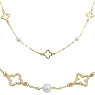 GARGANTILLA PERLAS Y FLORES. CADENA 45CM. - RG101