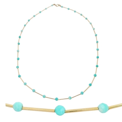 GARGANTILLA TUBOS CON PIEDRA AMAZONITA SEMIPRECIOSA - RG00137T