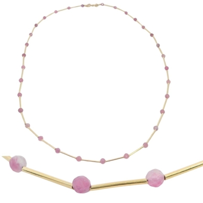 GARGANTILLA TUBOS CON PIEDRA TURMALINA ROSA SEMIPRECIOSA - RG00137R