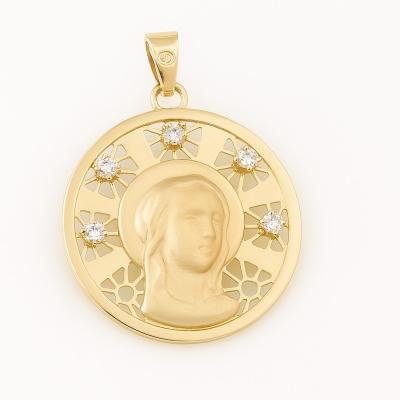 MEDALLA REDONDA VIRGEN CON CIRCONITAS.18MM. - RG114