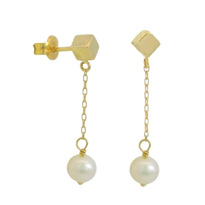 PENDIENTES CADENA  1 CUBO Y PERLA CULTIVADA - RG00130PP