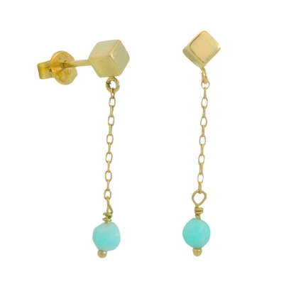 PENDIENTES CADENA CUBO PIEDRA AMAZONITA SEMIPRECIOSA - RG00130PT