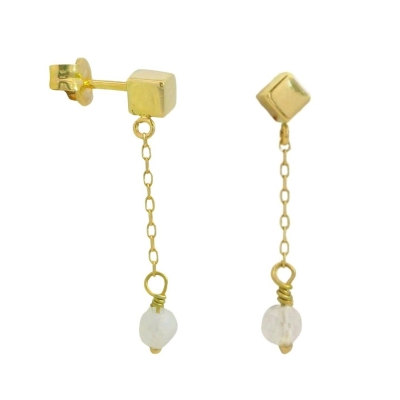 PENDIENTES CADENA CUBO PIEDRA LUNA SEMIPRECIOSA - RG00130PN