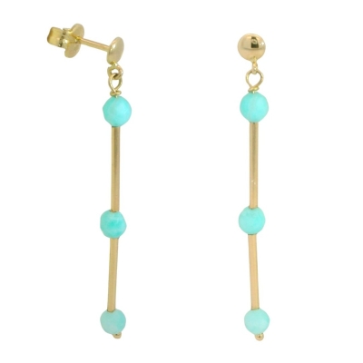 PENDIENTES LARGOS TUBOS CON PIEDRA AMAZONITA SEMIPRECIOSA - RG00137PT