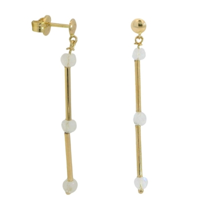 PENDIENTES LARGOS TUBOS CON PIEDRA LUNA SEMIPRECIOSA - RG00137PN