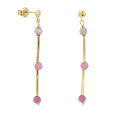 PENDIENTES LARGOS TUBOS CON PIEDRA TURMALINA ROSA SEMIPRECIOSA - RG00137PR