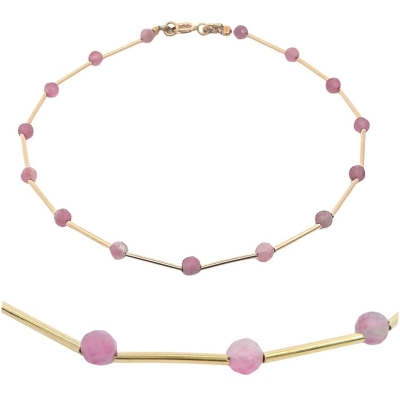 PULSERA TUBOS CON PIEDRA TURMALINA ROSA SEMIPRECIOSA.17CM - RG00137PUR