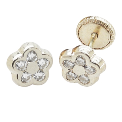 PENDIENTES ORO BLANCO MARGARITAS CON CIRCONITAS.6MM. - RG4250B