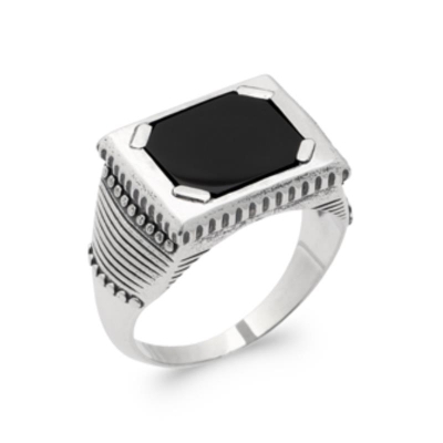 BAGUE ARGENT 925 AGATE NOIRE