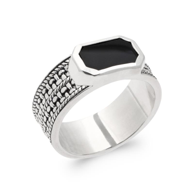 BAGUE ARGENT 925 AGATE NOIRE