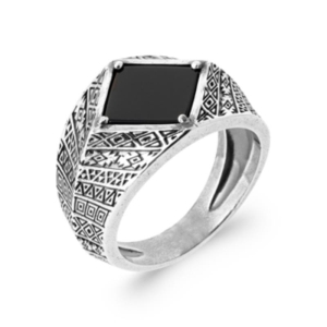 BAGUE ARGENT 925  AGATE NOIRE