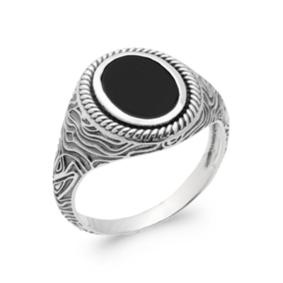 BAGUE ARGENT 925 AGATE NOIRE
