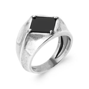 BAGUE ARGENT 925  AGATE NOIRE