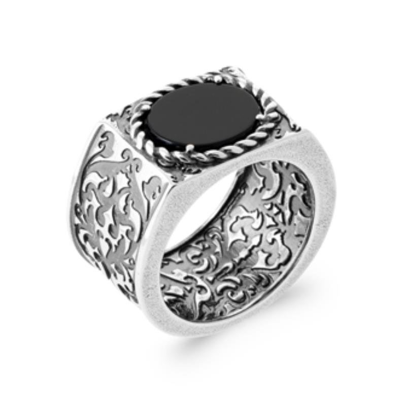 BAGUE ARGENT 925 AGATE NOIRE