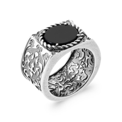 BAGUE ARGENT 925  AGATE NOIRE