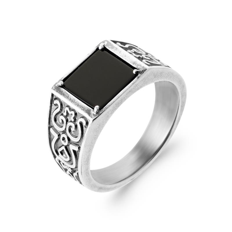 BAGUE ARGENT 925 AGATE NOIRE