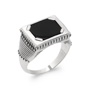 BAGUE ARGENT 925 AGATE NOIRE