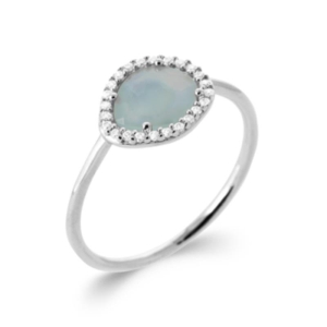 BAGUE ARGENT 925 RHODIE AGATE BLEUE