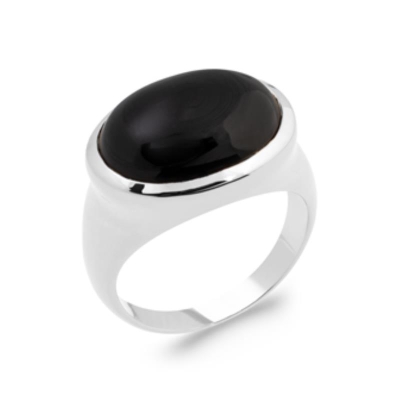BAGUE ARGENT 925 RHODIE AGATE NOIRE
