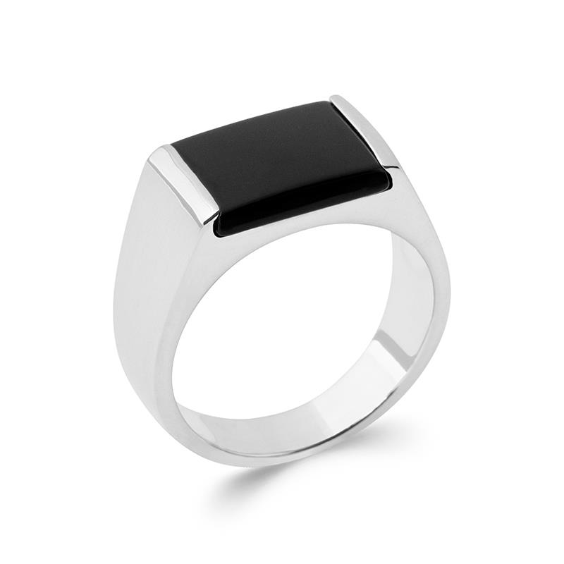 BAGUE ARGENT 925 RHODIE IMIT ONYX