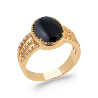 BAGUE PL-OR 750 3MIC AGATE NOIRE MATE